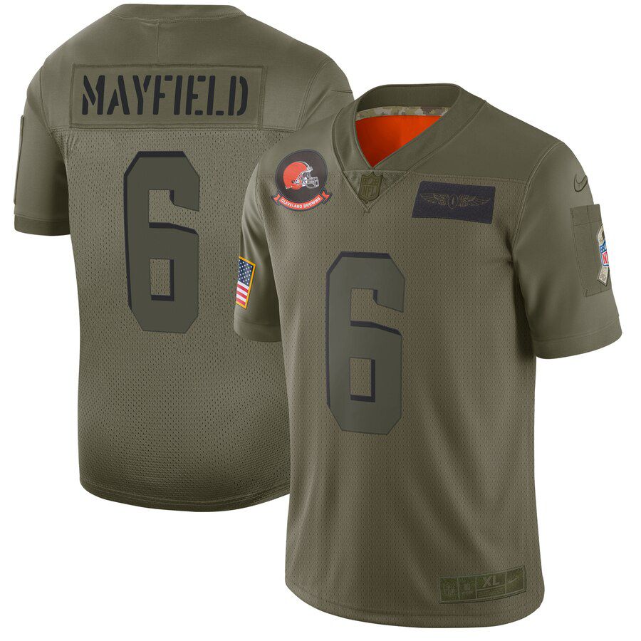 Men Cleveland Browns #6 Mayfield Green Nike Olive Salute To Service Limited NFL Jerseys->cleveland browns->NFL Jersey